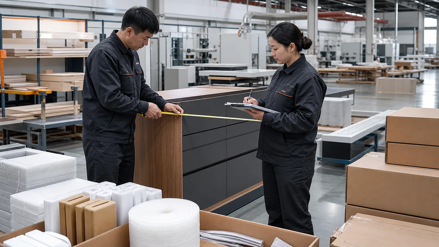 Furniture quality and export packing station in a modern factory
